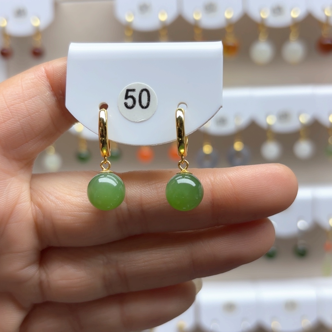 和田玉耳饰银S925镶嵌