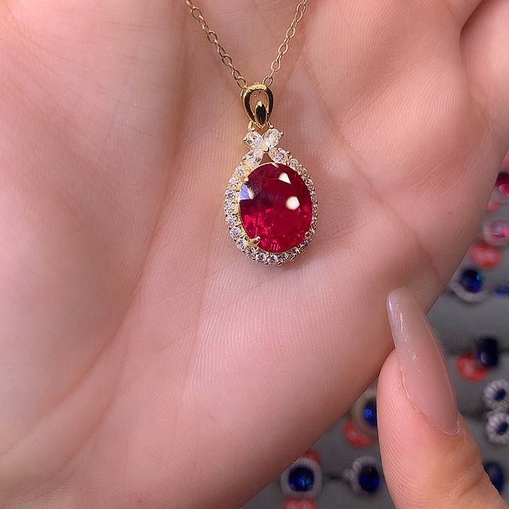 红宝石吊坠(赠链)银S925镶嵌