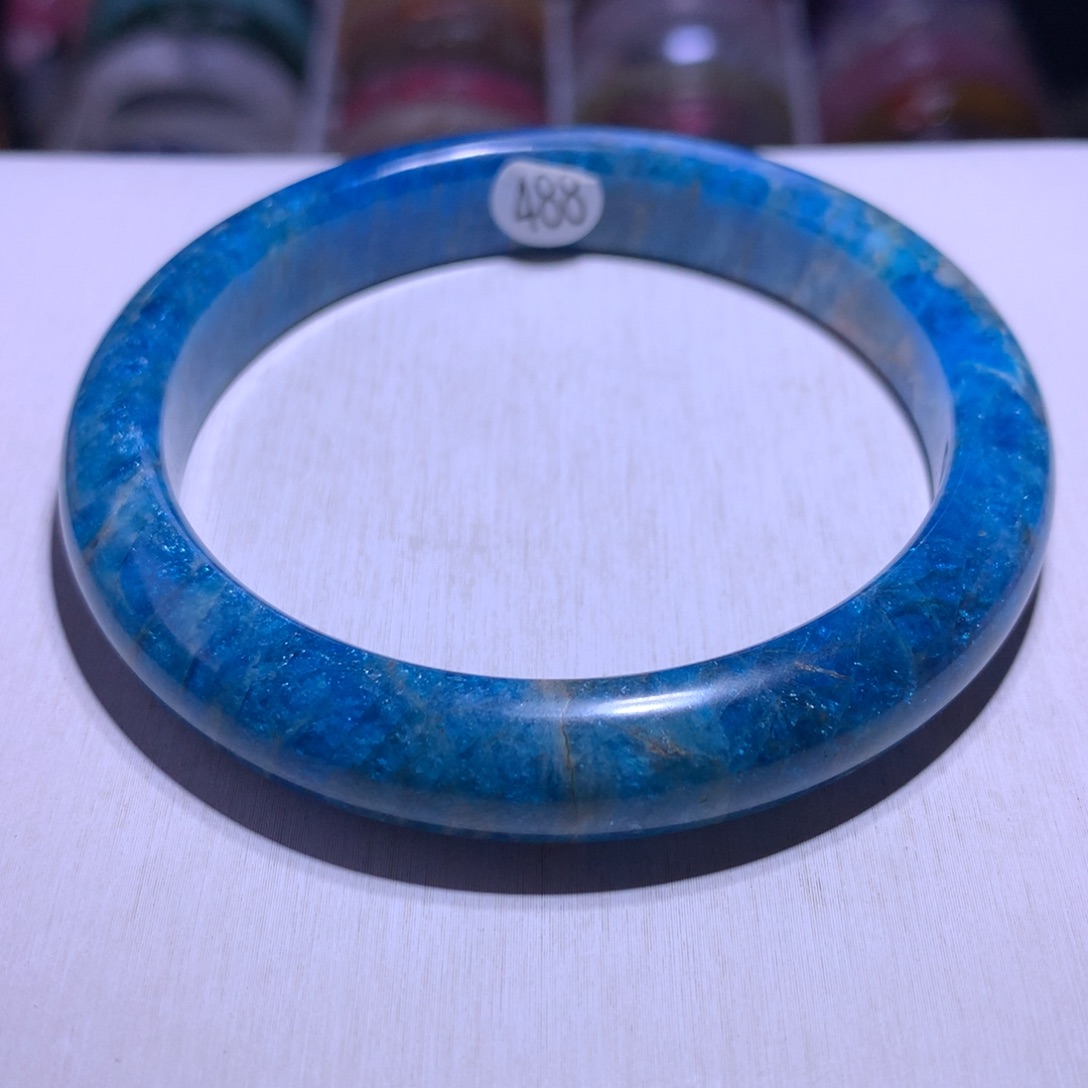 银S925镶嵌水晶手镯蓝磷灰60.3圈488