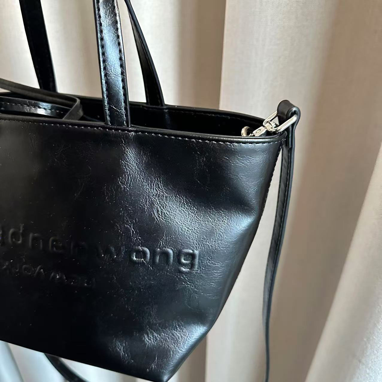 简约黑色时尚百搭菜篮子手提单肩包托特包