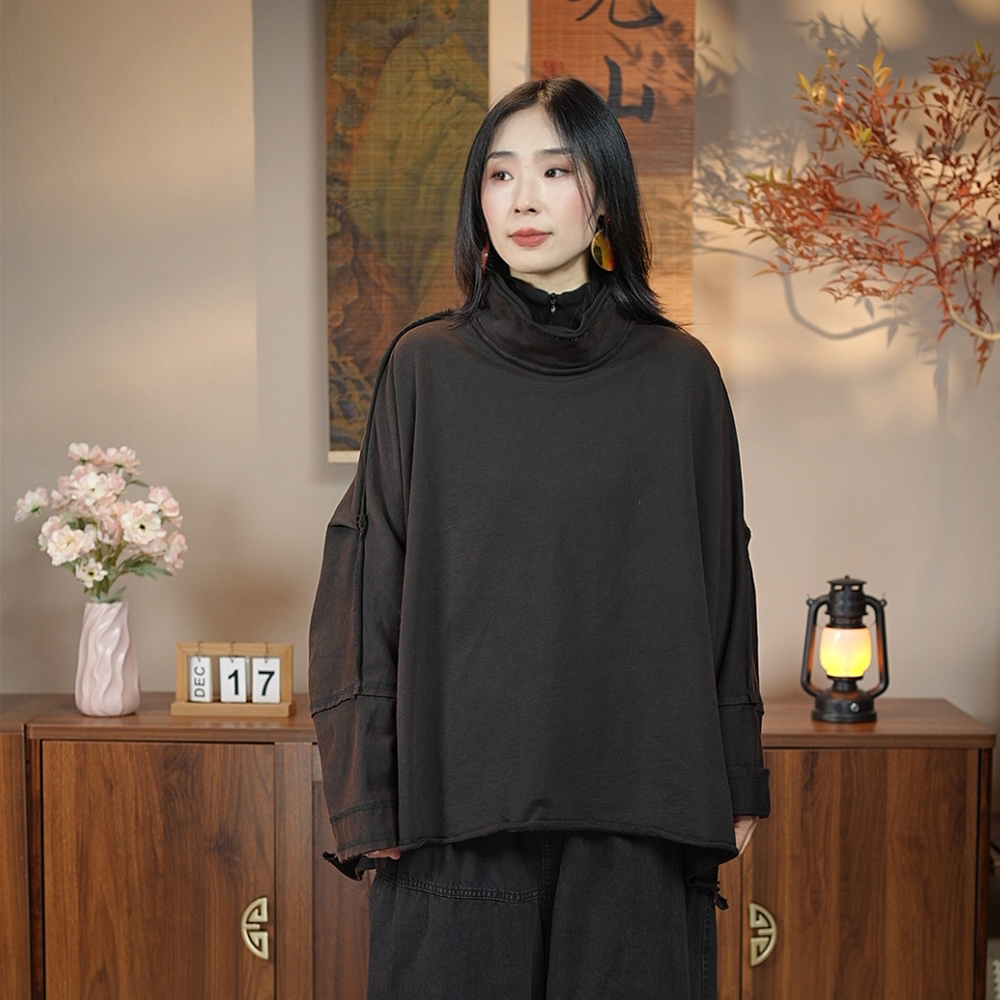 女上衣打底冬内搭时尚复古炒色做旧纯色春秋装长袖半高领小众卫衣