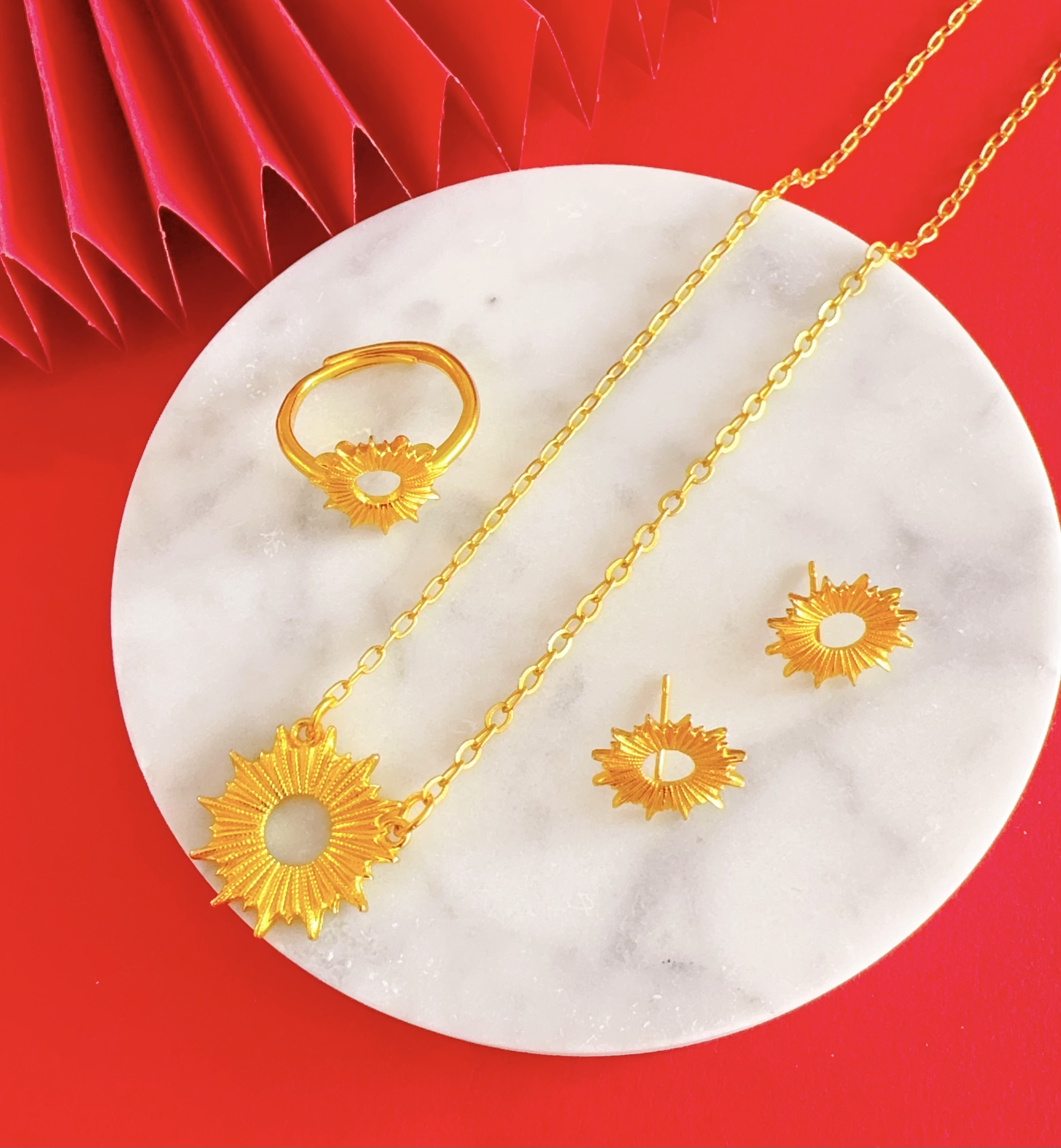 铜合金吊坠 铜合金 新款小太阳耳环项链戒指 精致时尚nopal