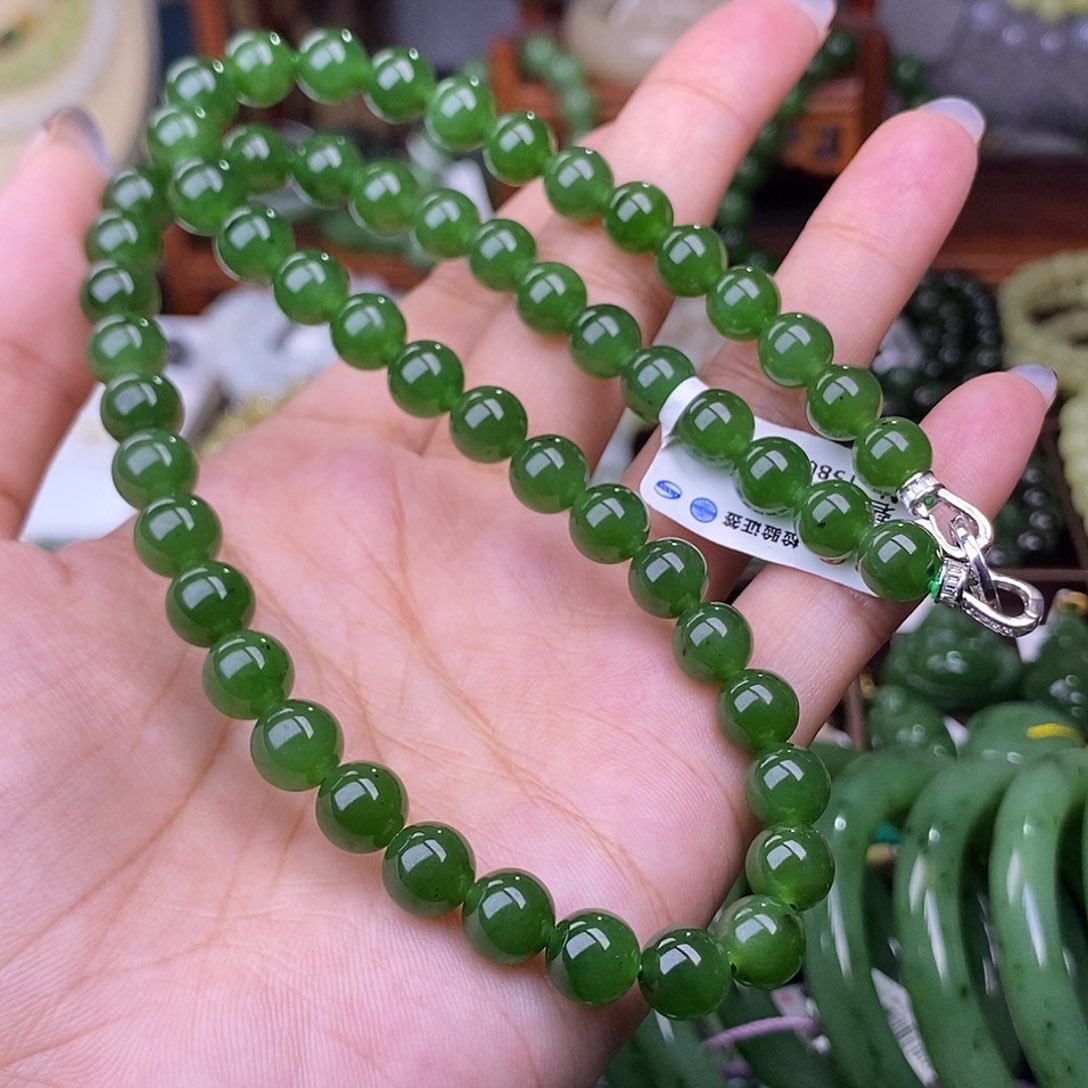 和田玉毕业级老矿料碧玉妈妈链8m未镶嵌