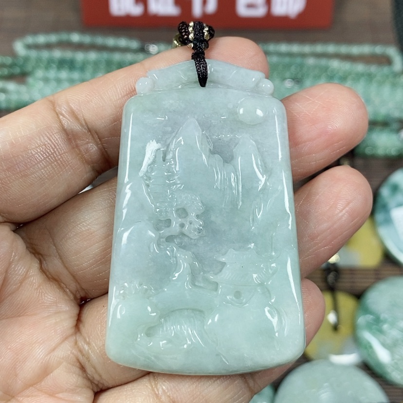【闪购商品】翡翠颈饰未镶嵌玉吊坠翡翠玉山水牌