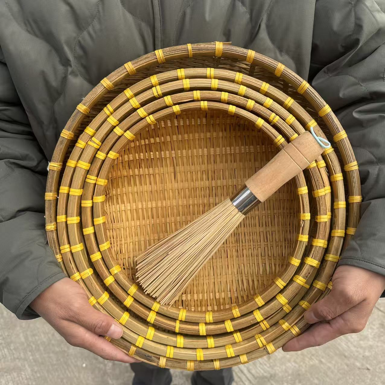 手工烟熏竹编收纳篮家用沥水篮子防虫五件套