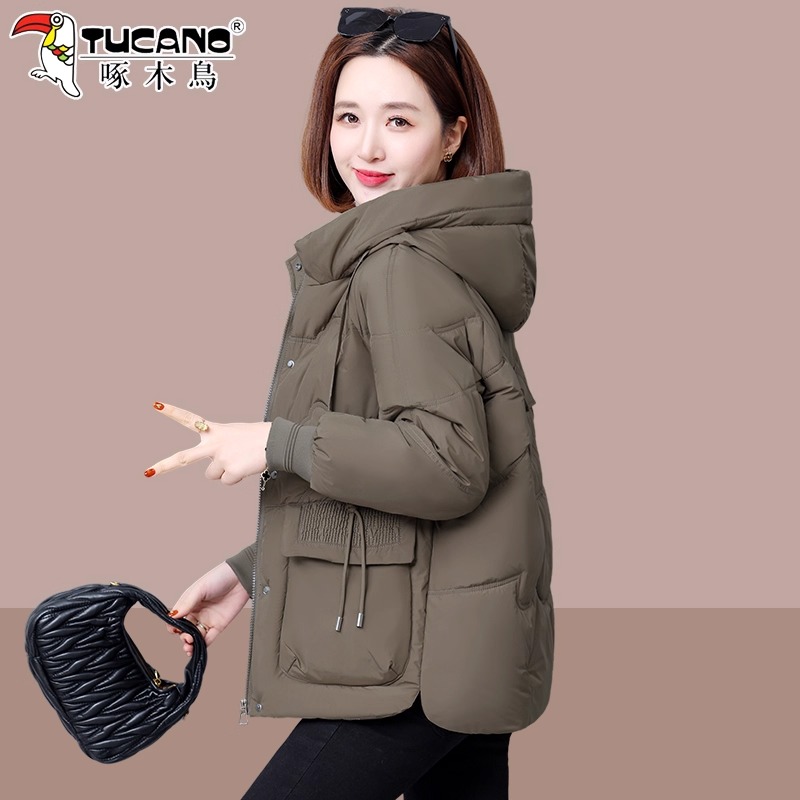 啄木鸟时尚连帽棉衣棉服女2025年新款冬季宽松加厚女士棉袄厚外套