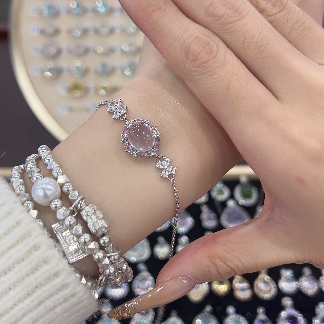 我***困芙蓉石银S925镶嵌手链