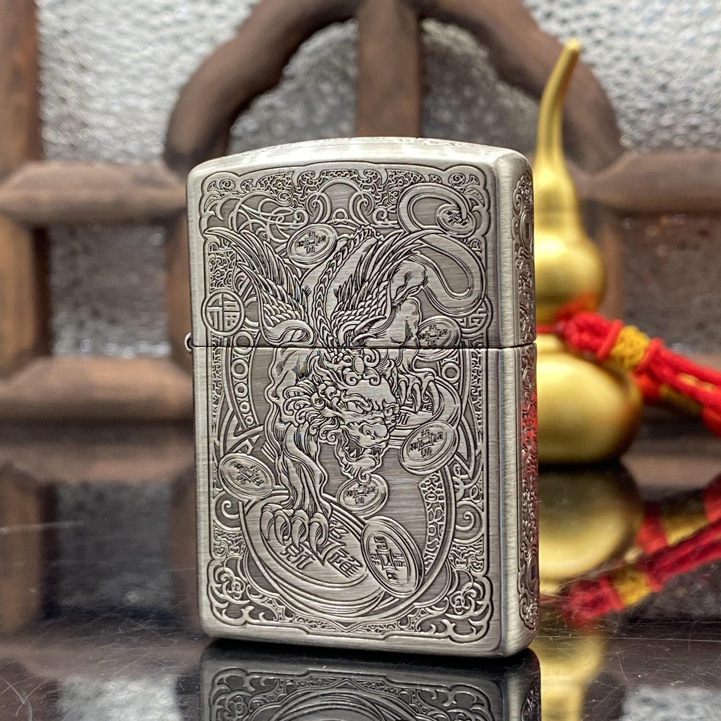 ZIPPO/之宝打火机  招财貔貅盔甲熏银五面精雕【小飞甄选】DYJ1