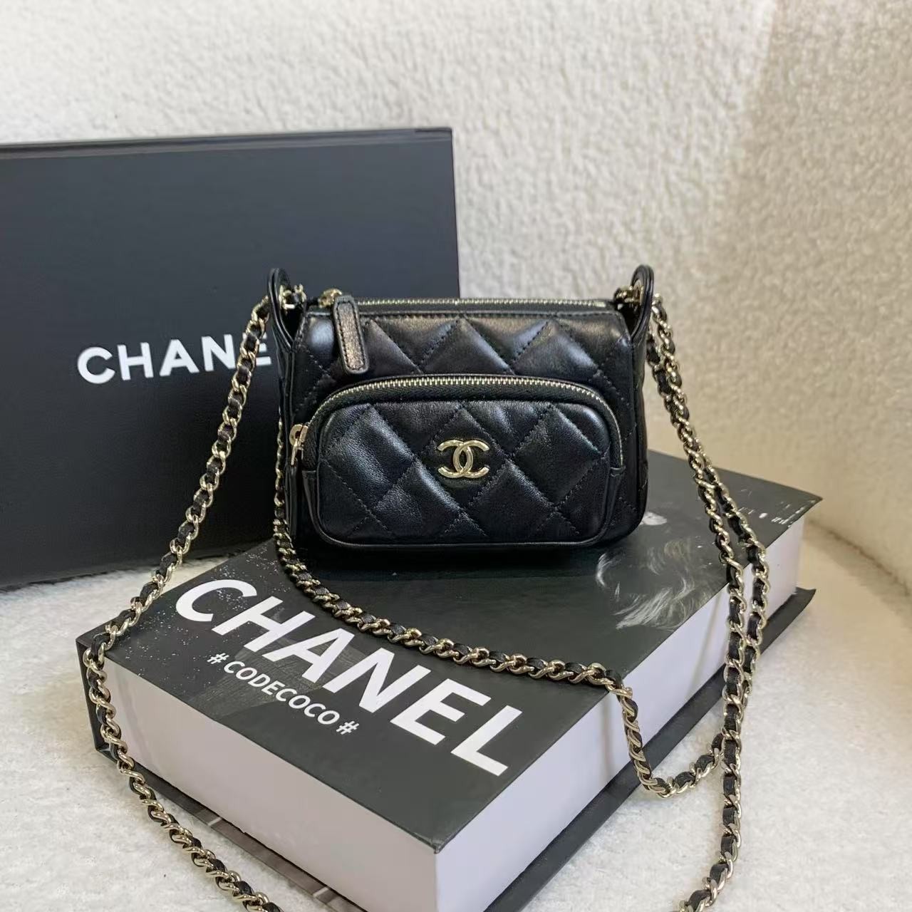 99新 Chanel/香奈儿 壹臻/25C黑金保龄球mini相机包 73291026