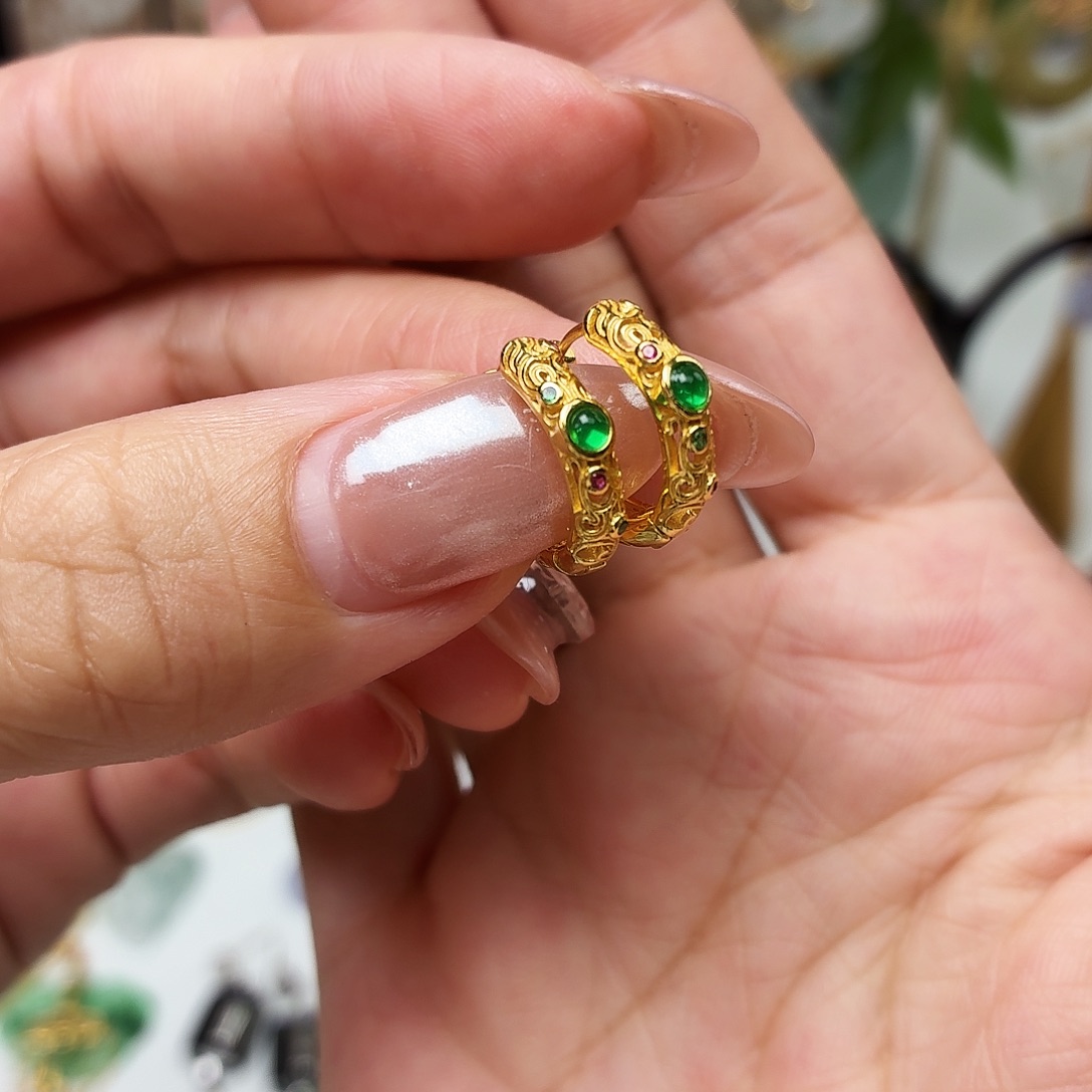 翡翠银S925镶嵌耳饰