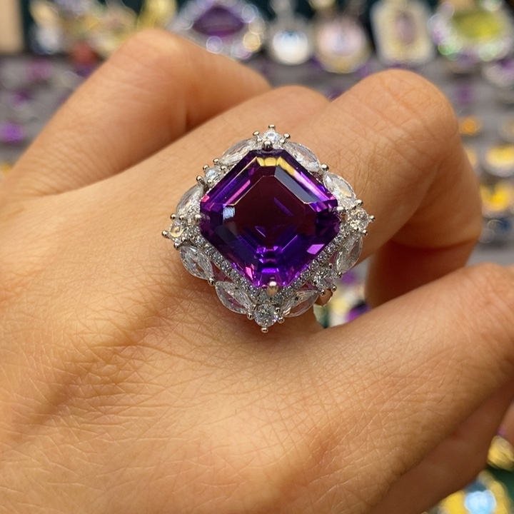 水晶戒指银S925镶嵌水晶戒指