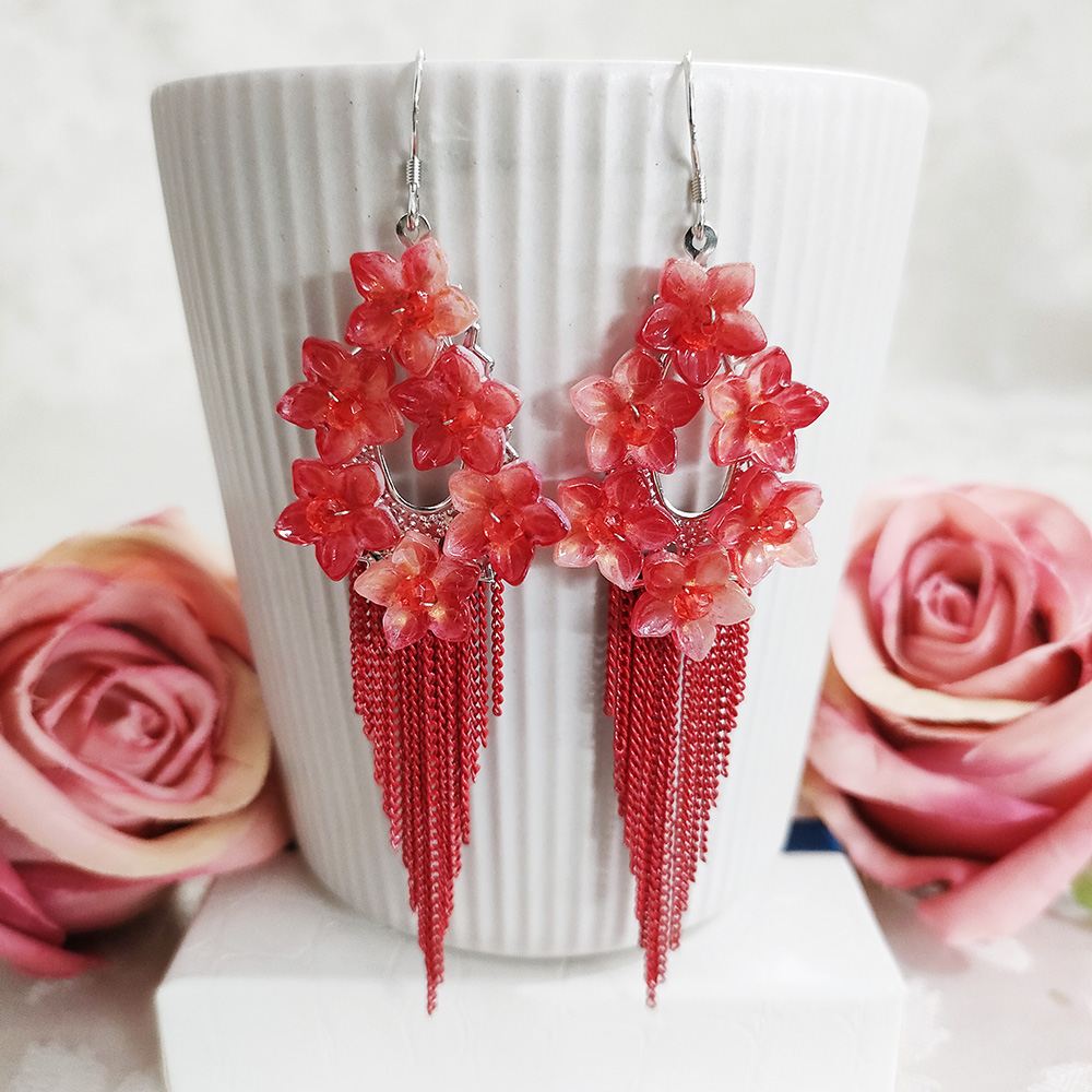 铜合金耳饰 民族风手工气质花瓣长款流苏耳环2004