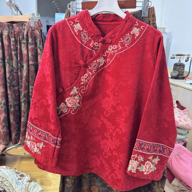 112款【芳华】单层春款提花拜年服 立领重工刺绣国风加厚小衫