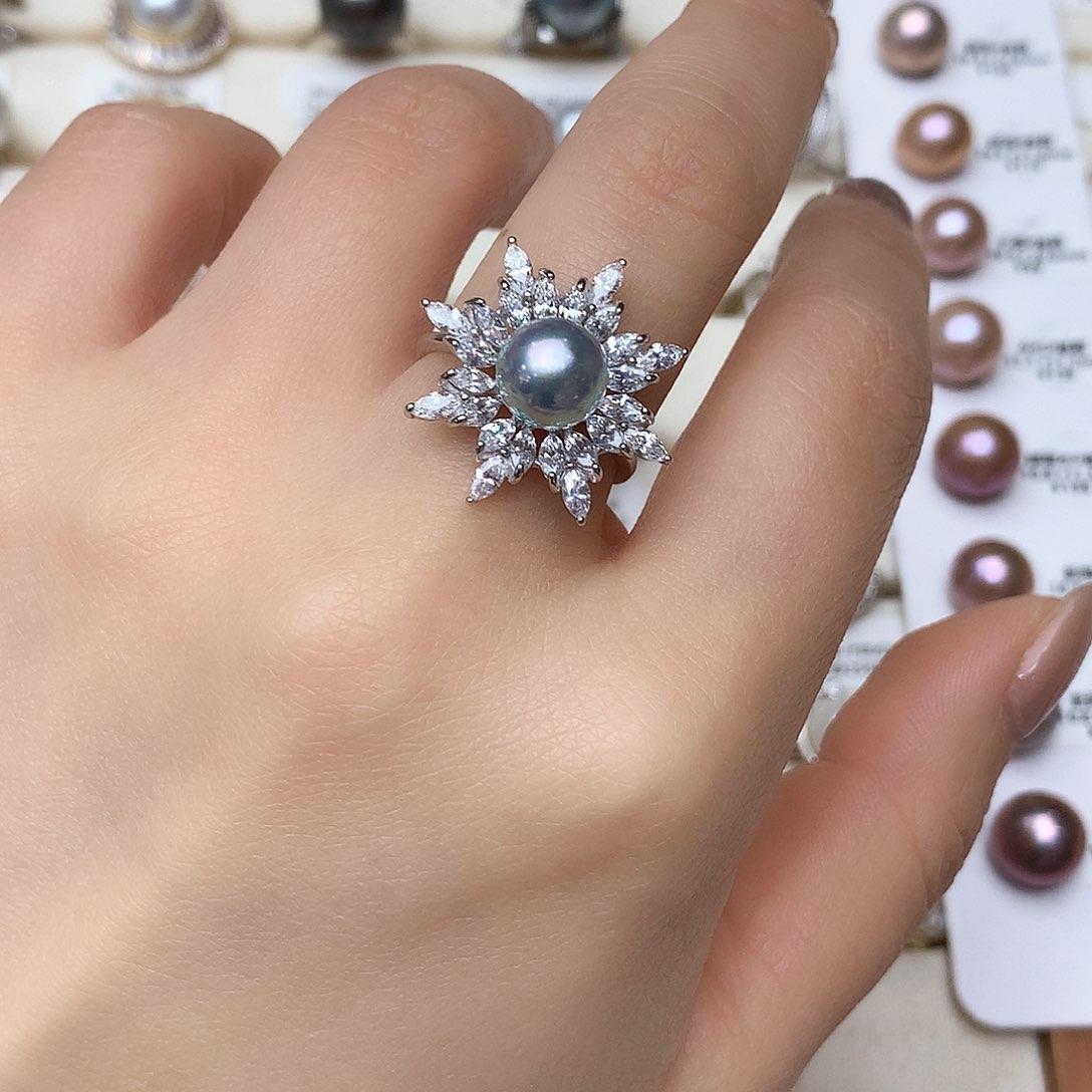 海水珍珠戒指银S925镶嵌冰雪款真多麻戒指