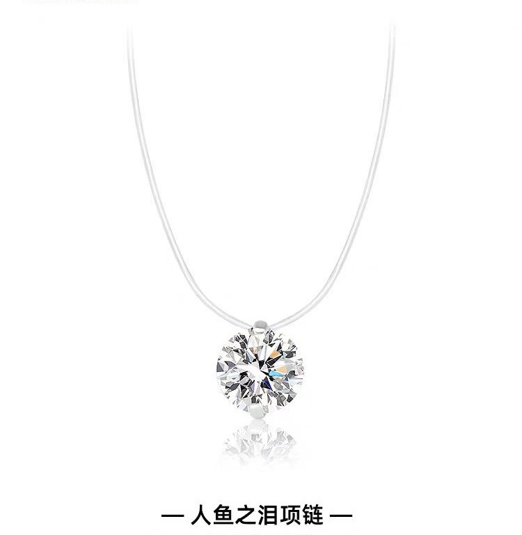 坠链均925银合成锆石 【人鱼之泪】925银项链女2025隐形鱼线锁骨链