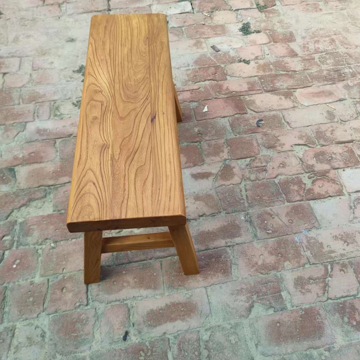 老榆木实木客厅长条凳凳家用木板门板办公桌原木粉色复古踏板桌椅