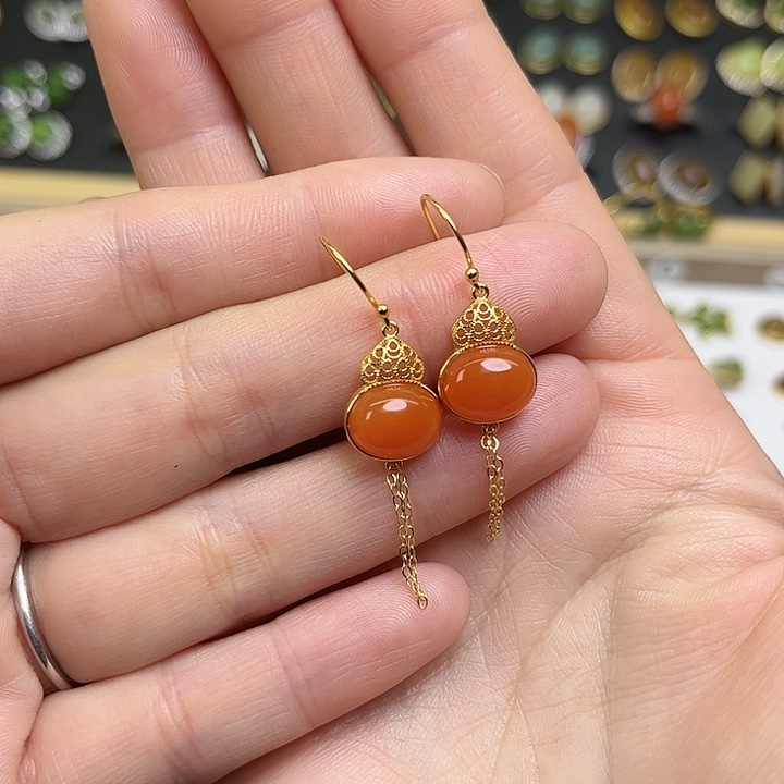 南红玛瑙银S925镶嵌耳饰