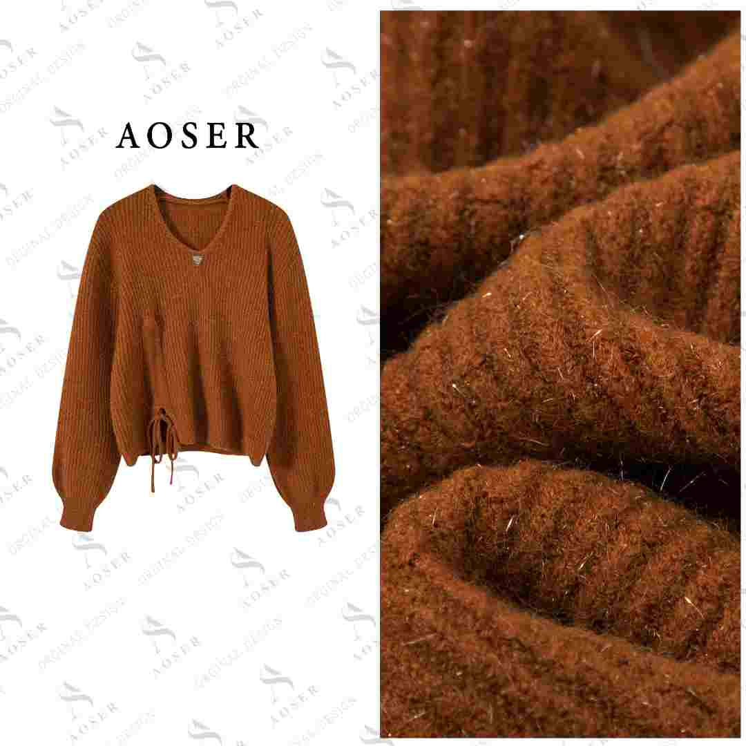 AOSER时尚休闲百搭网红宽松V领厚款冬季毛针织衫女装25102