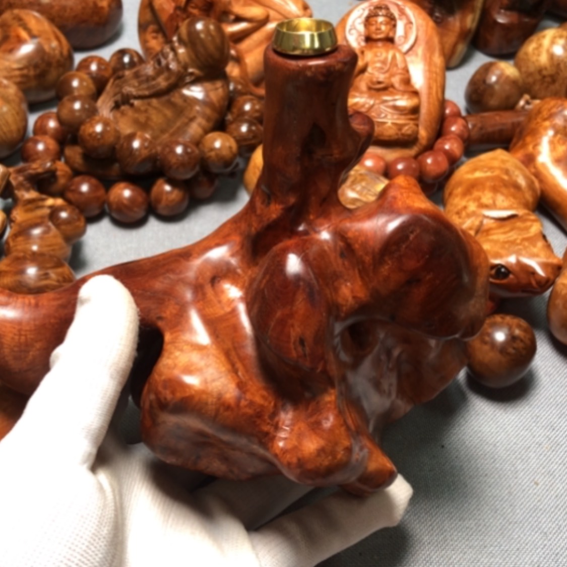 【闪购商品】木智**儿麻梨疙瘩火琉璃手把件