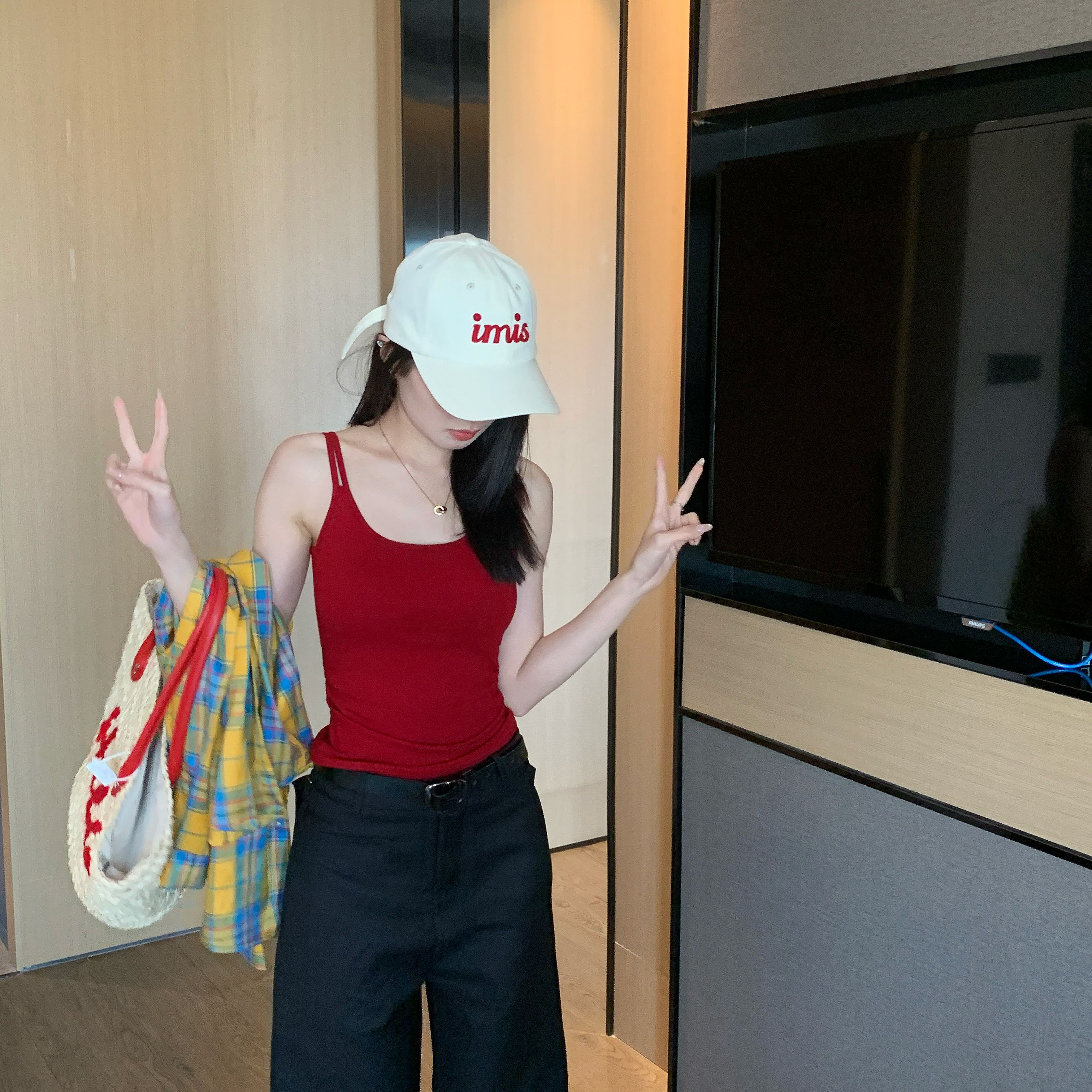 固定杯吊带背心女内搭白色带胸垫小众设计感修身chic韩系无袖上衣