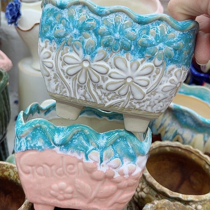 多肉绿植陶瓷花盆9.9包邮，有孔