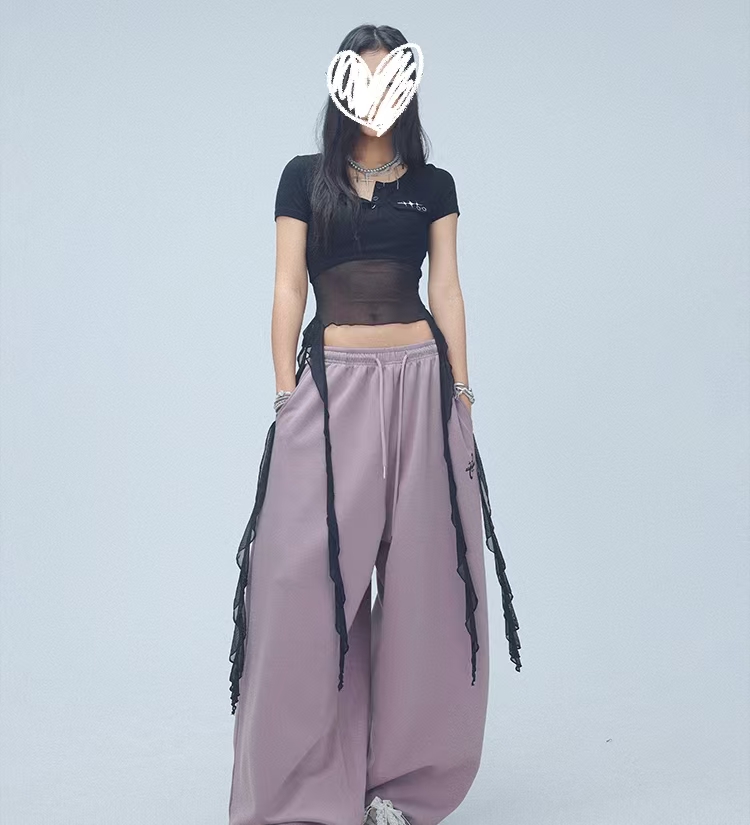 街舞潮牌网纱流苏飘逸爵士辣妹短袖kpop跳舞轻盈夏季短款上衣女