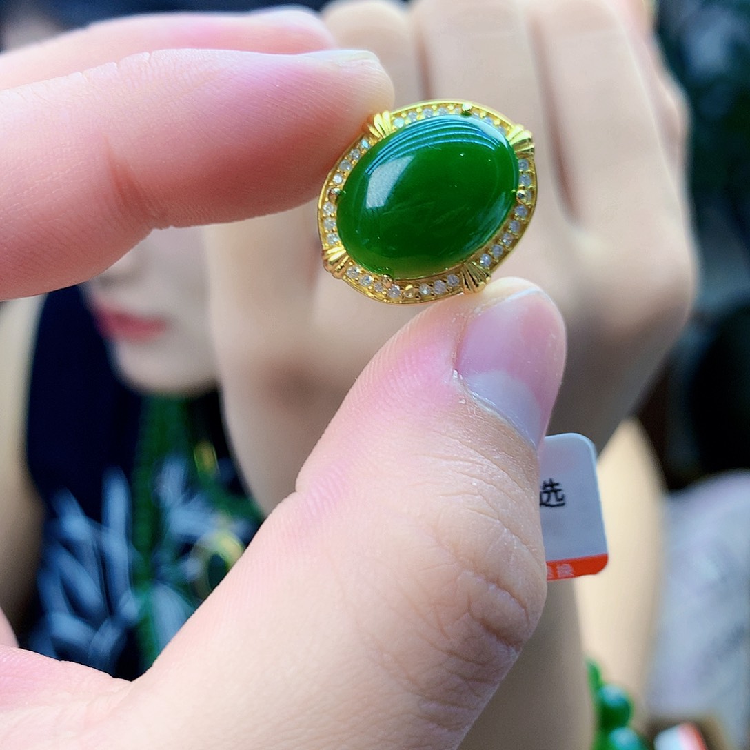 和田玉（碧玉）银S925镶嵌吊坠(不含链)戒指