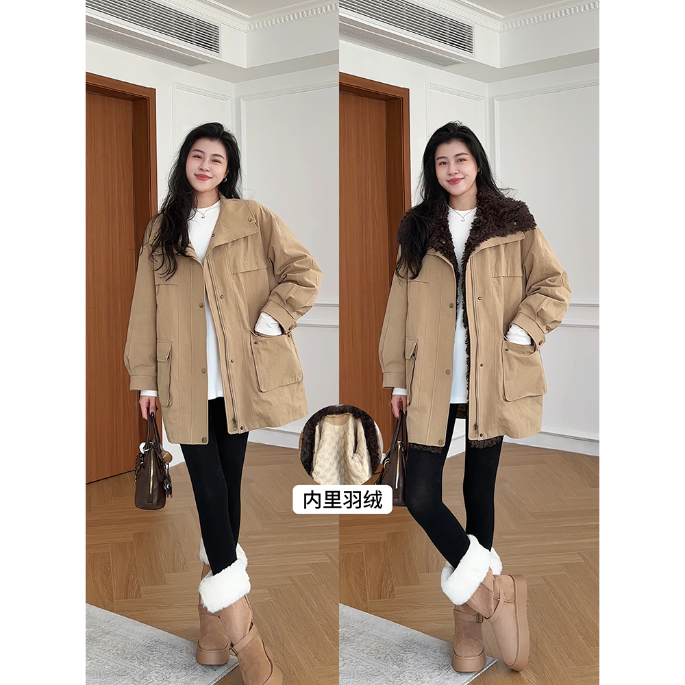 张阿星【巴黎街头】大翻领毛领可拆卸保暖遮肉宽松工装羽绒服外套 