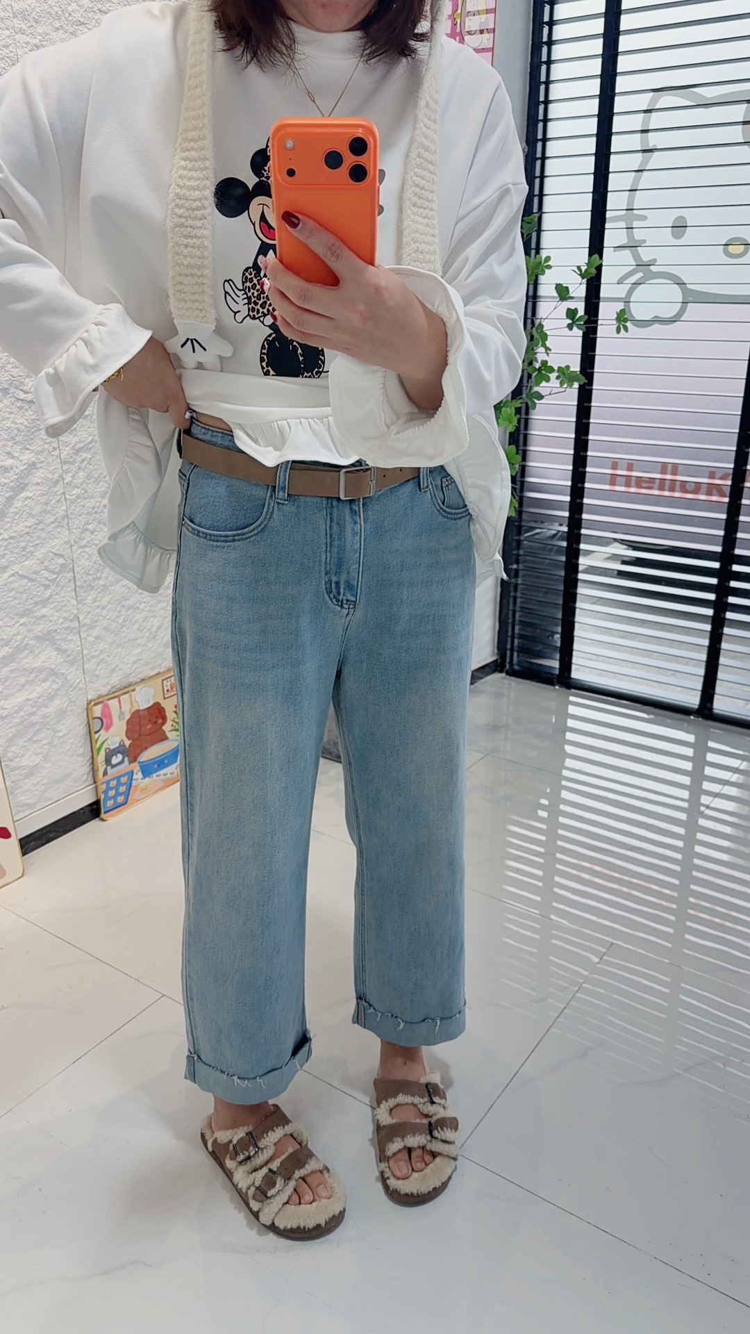 浅蓝翻边直筒长裤牛仔裤百搭时尚蓝色W8888
