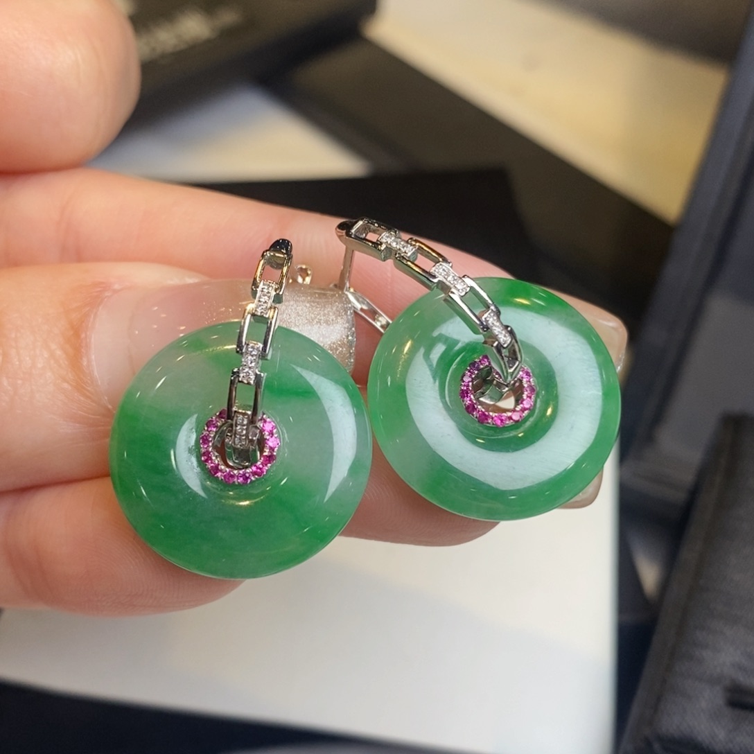 翡翠耳饰18K金镶嵌甜甜圈