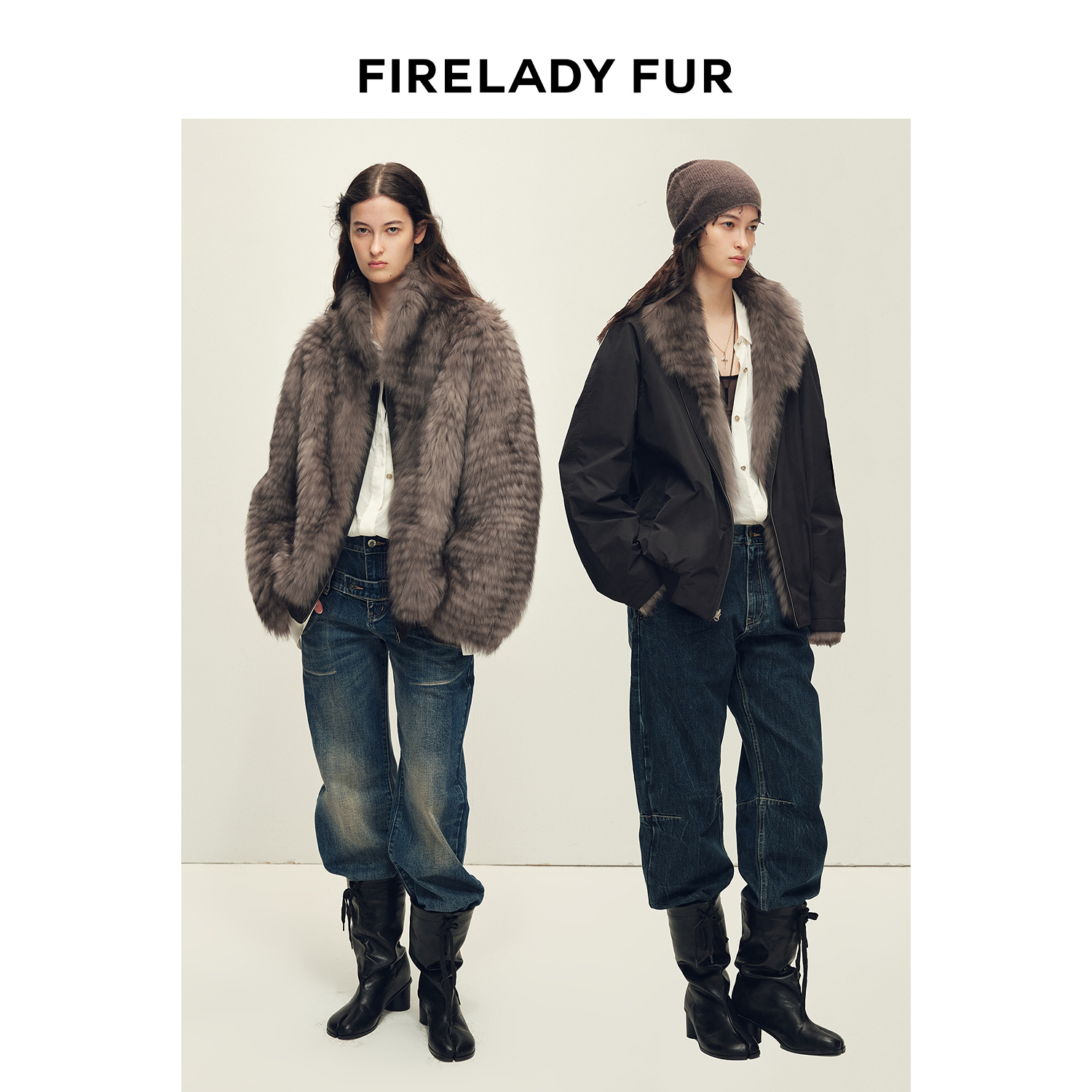 【CHIC PARKA】付智恩 鸳鸯拿铁 两面穿翻领狐狸毛皮草派克外套女