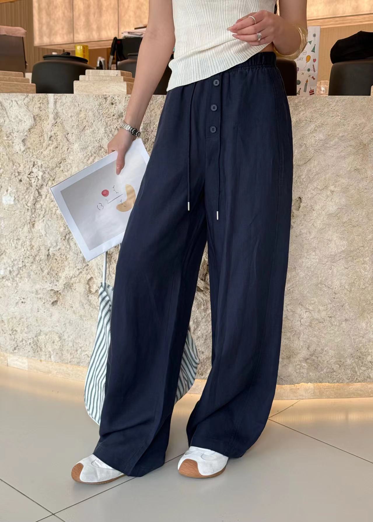 【苗姐优选】天丝亚麻拖地慵懒休闲高腰百搭阔腿裤DEKY85020