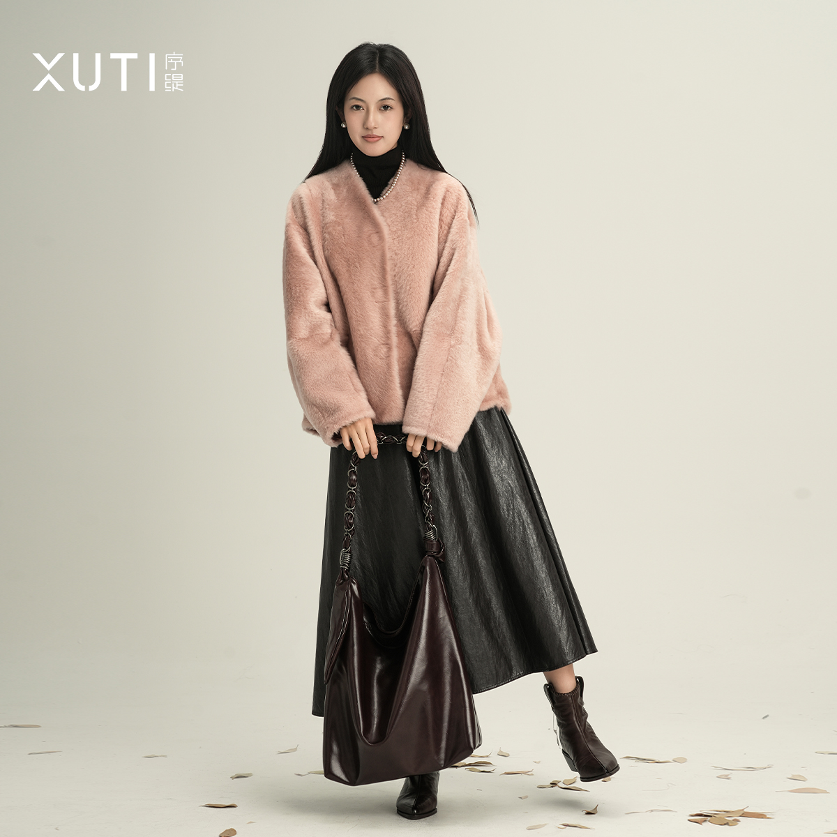 序缇『樱花暮雪』100%拉贡皮毛一体高奢皮草外套女H270-25919