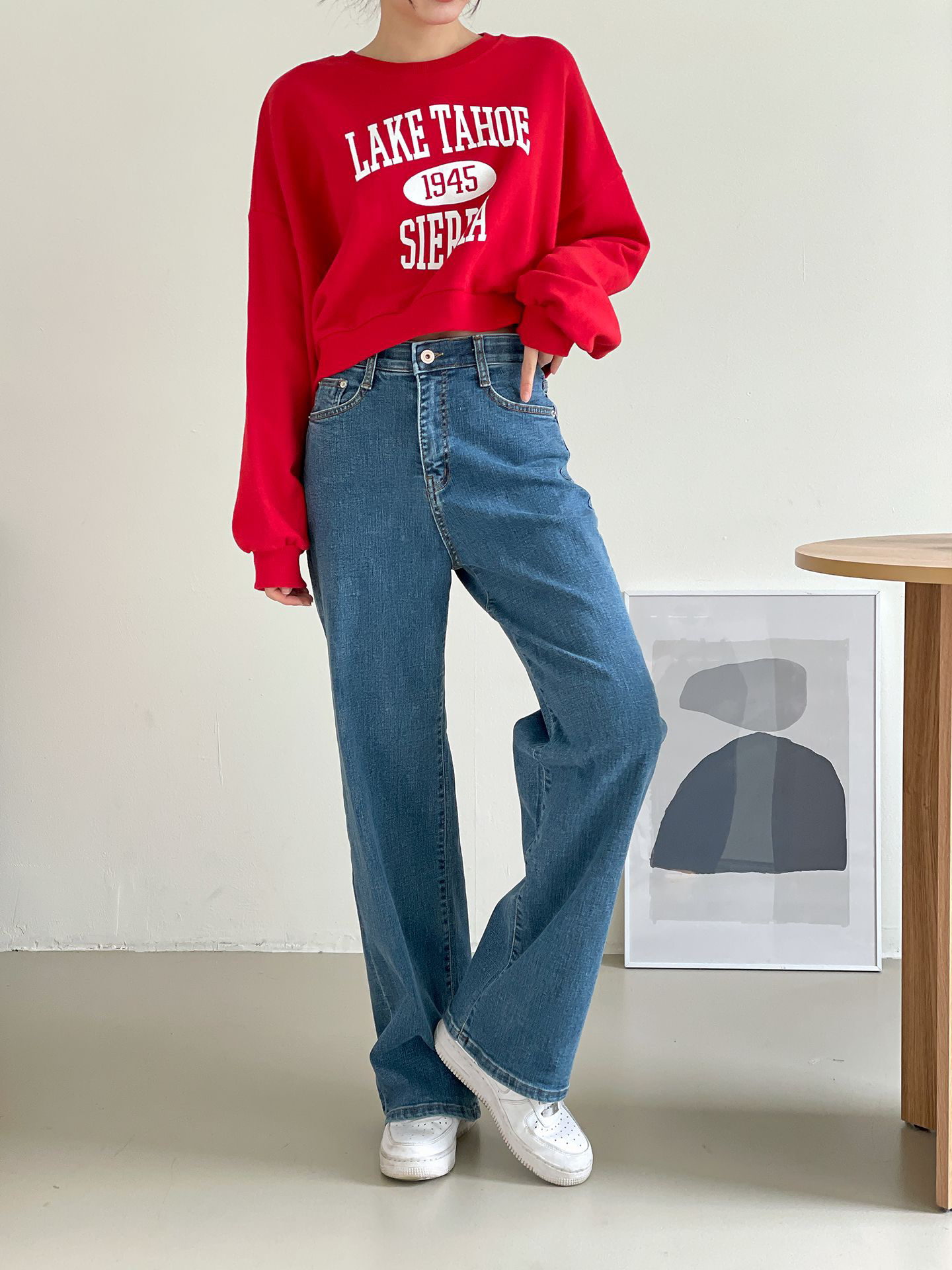 H.L【春秋】【微阔腿】爱心 #2018 高腰宽松牛仔裤女显瘦设计感