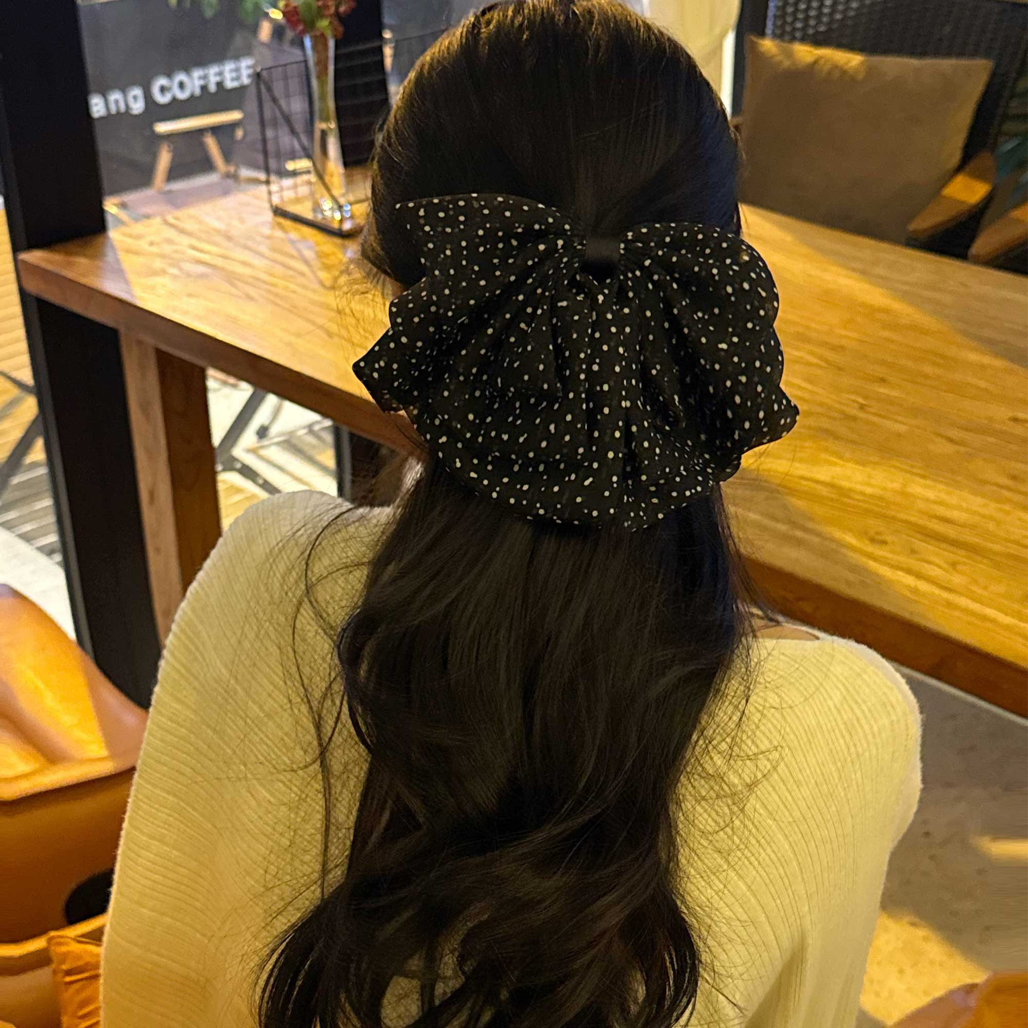 韩系复古蝴蝶结波点抓夹高级感气质马尾夹半扎发抓百搭法式发饰  