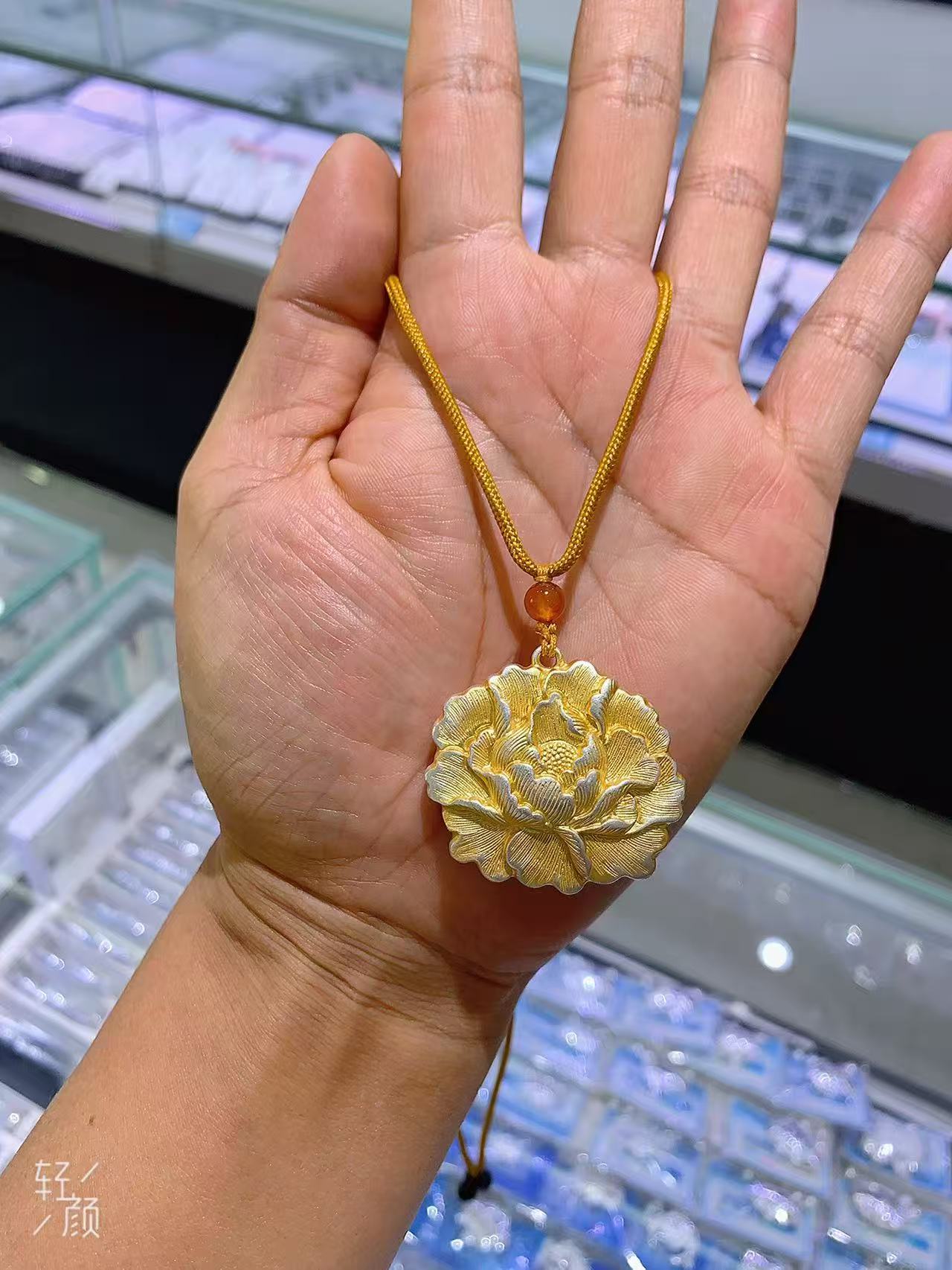 吊坠足银 七度银饰足银 描金牡丹花吊坠 