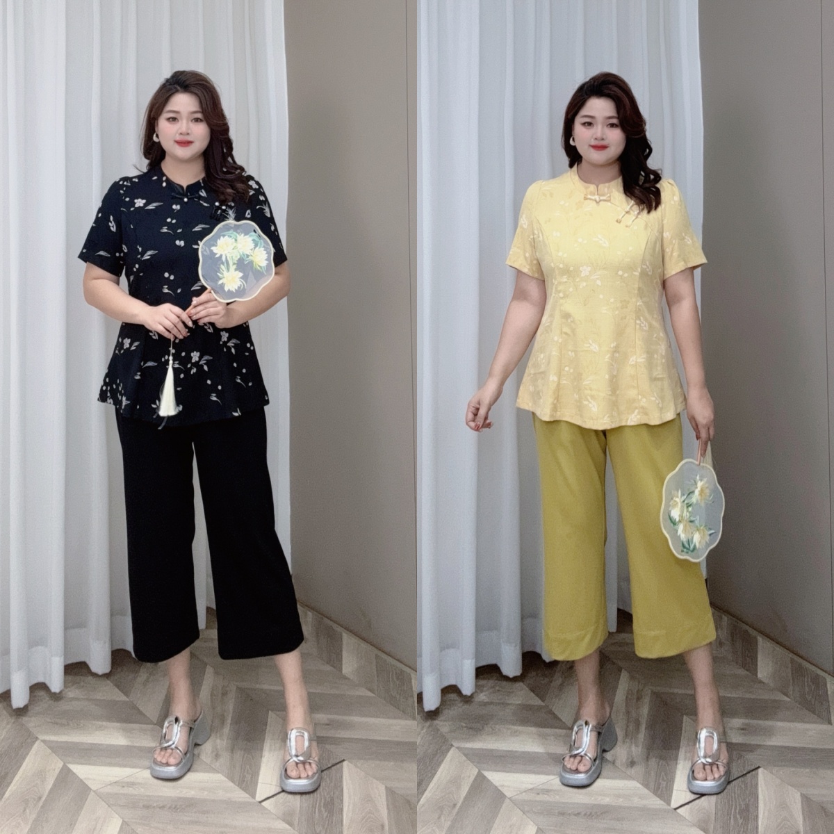 PWD33034【现货仅上衣】新中式盘扣宽松显瘦气质大码短袖【衣长72】