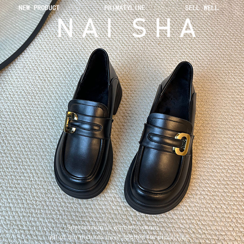 百搭真皮厚底单鞋3233码小个子增高软底乐福鞋女春秋季软皮小皮鞋