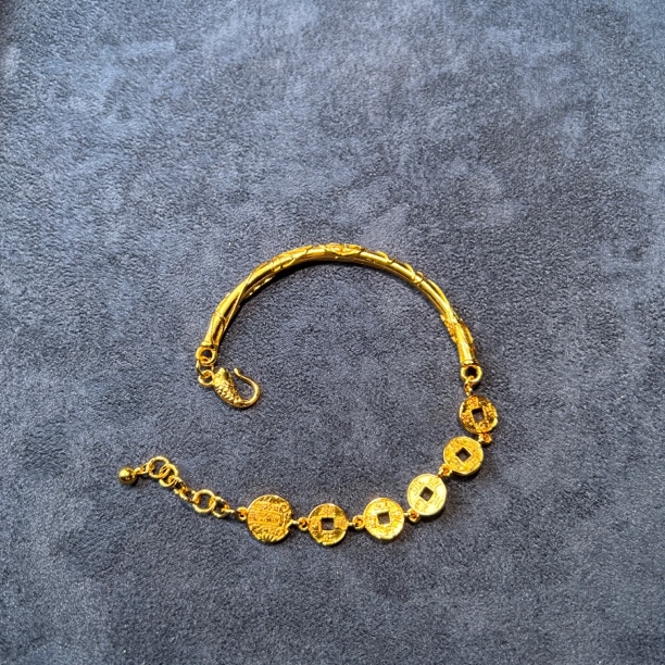 手链 S0022五帝钱手链镀K金