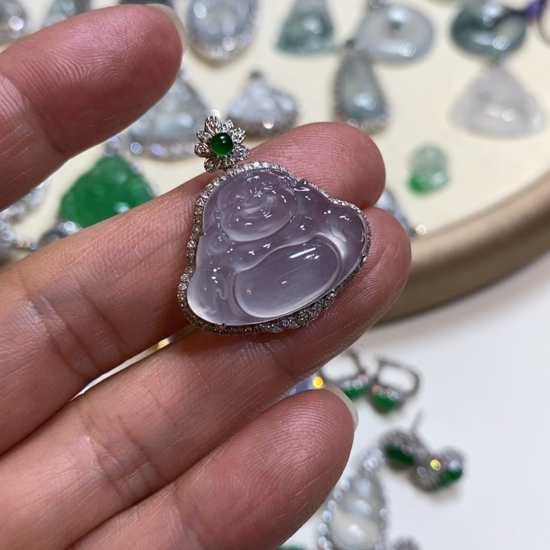 翡翠18K金镶嵌吊坠(不含链)佛公