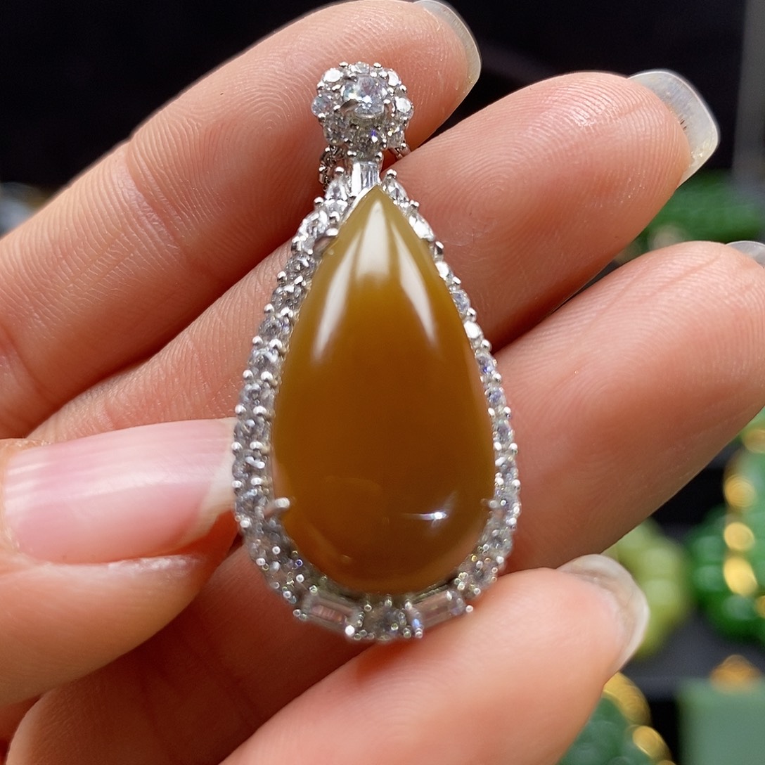 和田玉颈饰银S925镶嵌