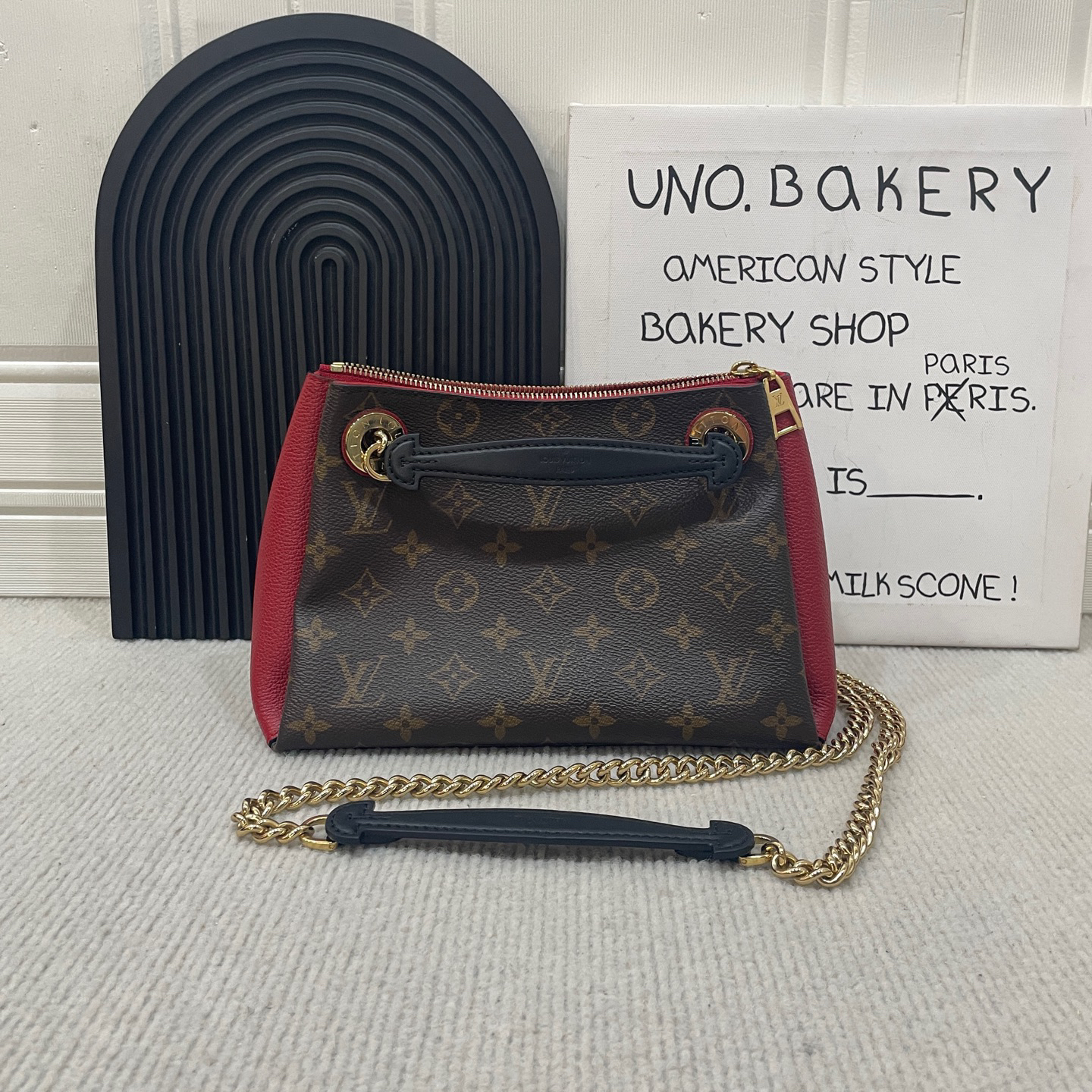 95新 LouisVuitton/路易威登 老花拼红surene bb 单肩斜挎包 