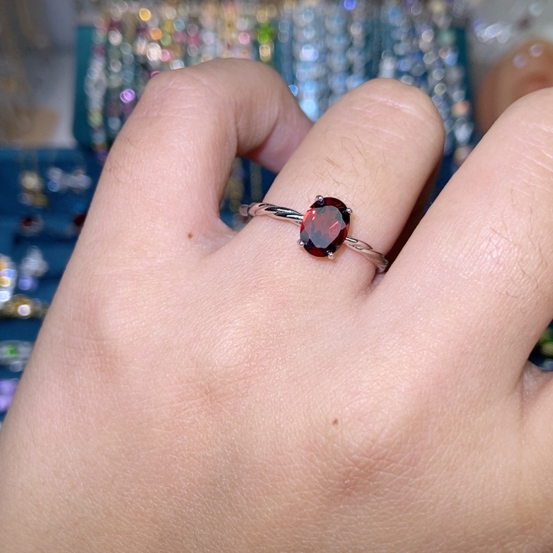 石榴石戒指银S925镶嵌