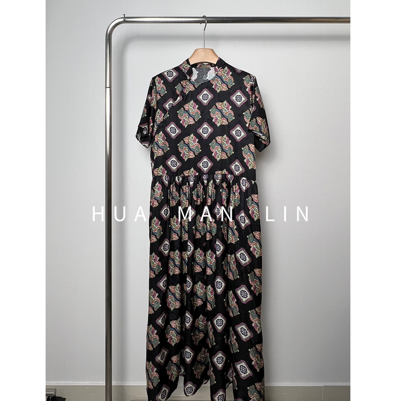 【花满林】‘事事如意’半开领斜门襟30MM花罗真丝桑蚕丝连衣裙8190