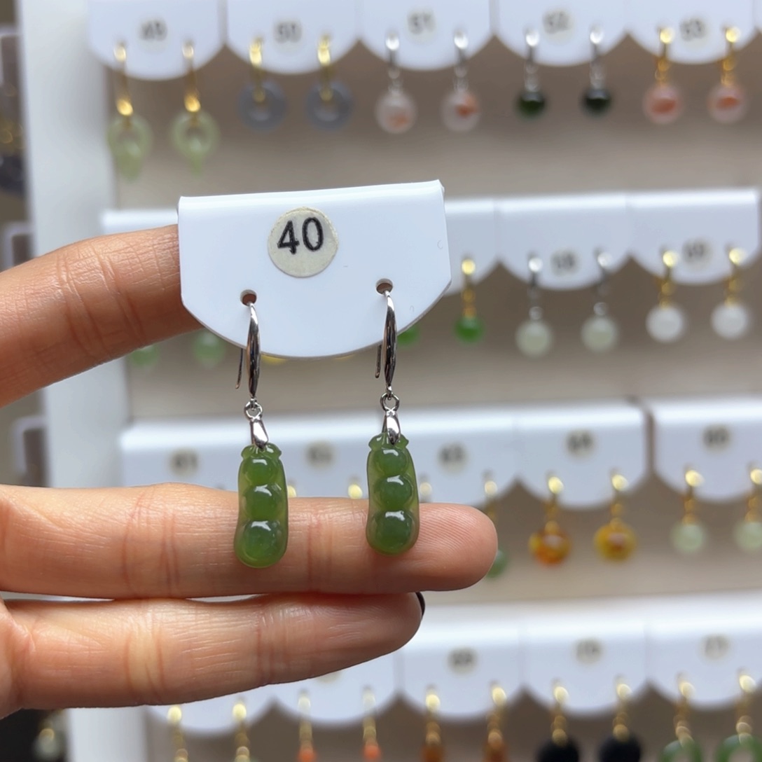 和田玉耳饰银S925镶嵌2