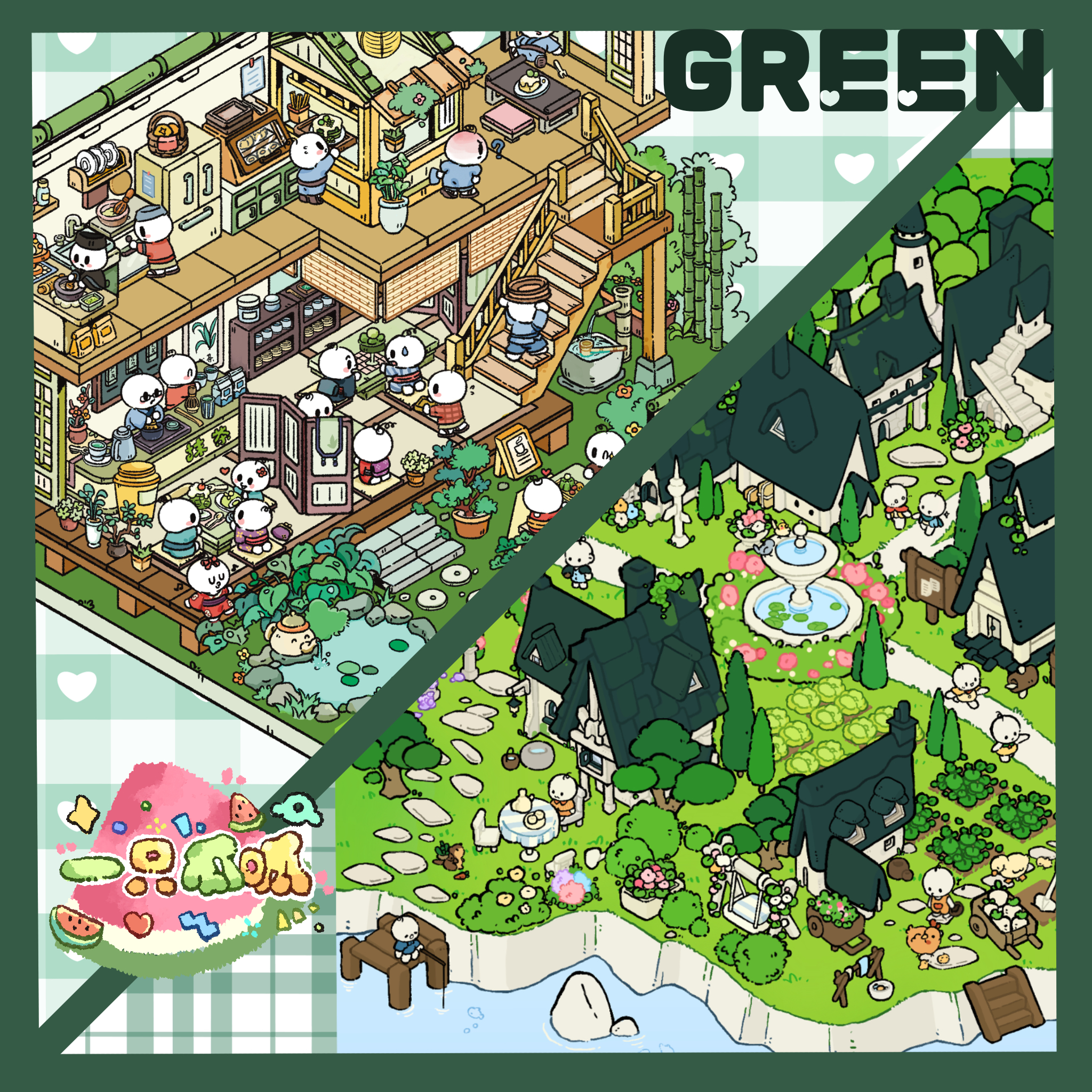 一只瓜呱瓜仔系列原创造景贴纸3d卡通立体小屋微缩拼贴场景收纳
