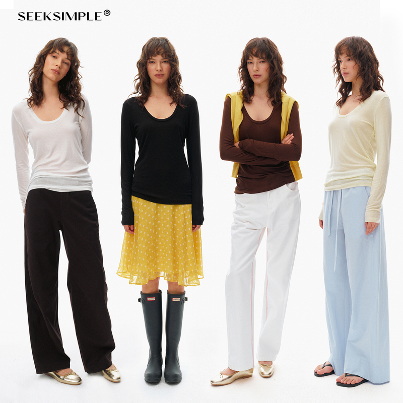 【SEEKSIMPLE】羊毛混纺领基础长袖恤D0438