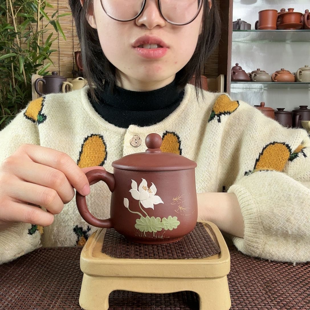 紫砂茶杯原矿荷花共生矿紫泥小龙蛋办公杯没礼盒300CC