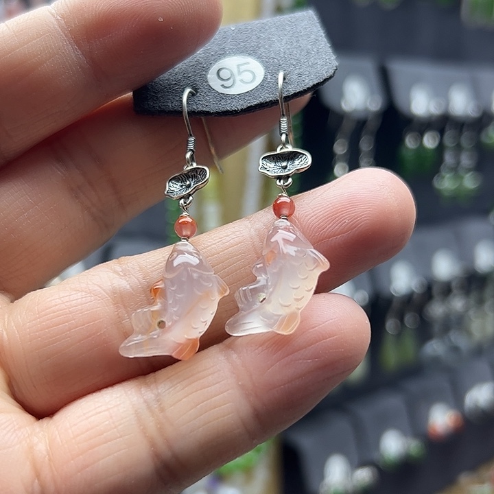 南红玛瑙耳饰银S925镶嵌