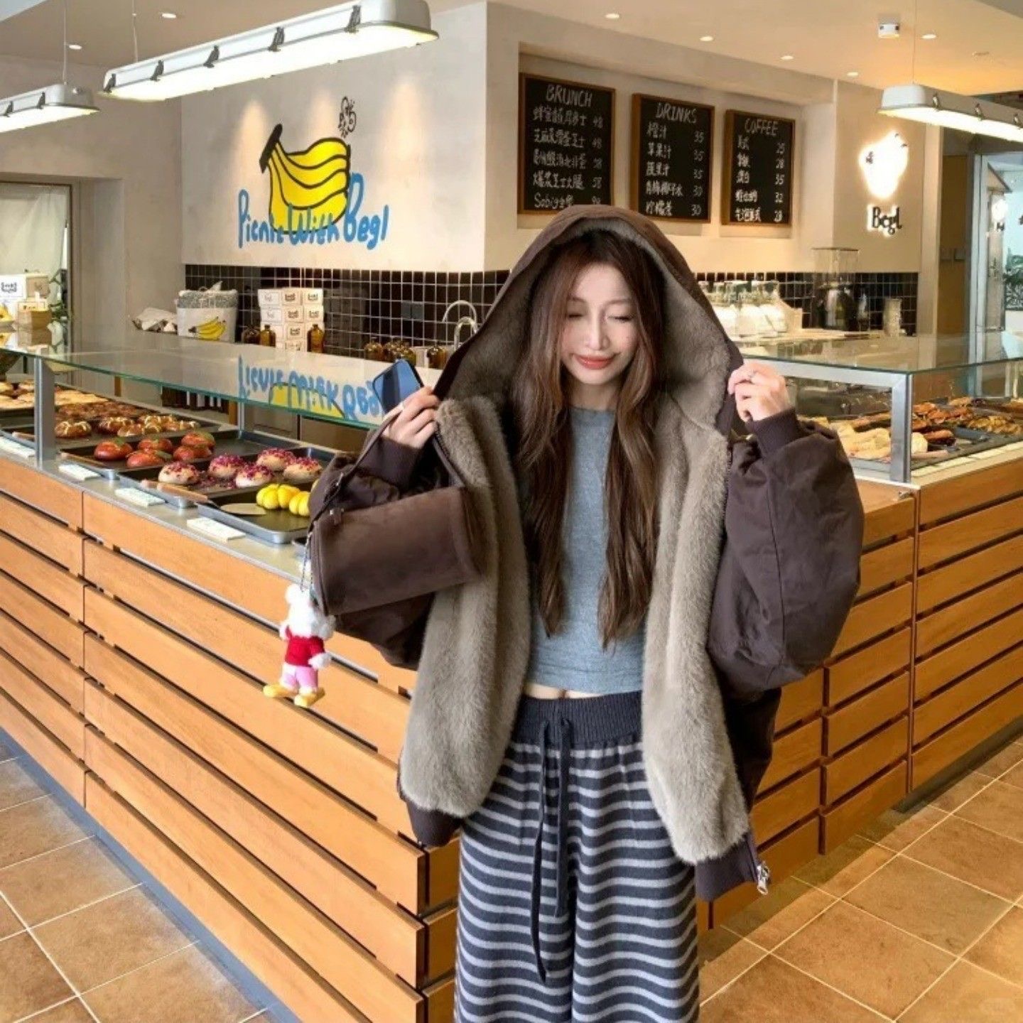 冬装双面穿棉服座山雕男女同款加厚保暖连帽宽松短款情侣装棉衣潮